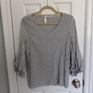 Pinkblush gray striped ruffle sleeve top